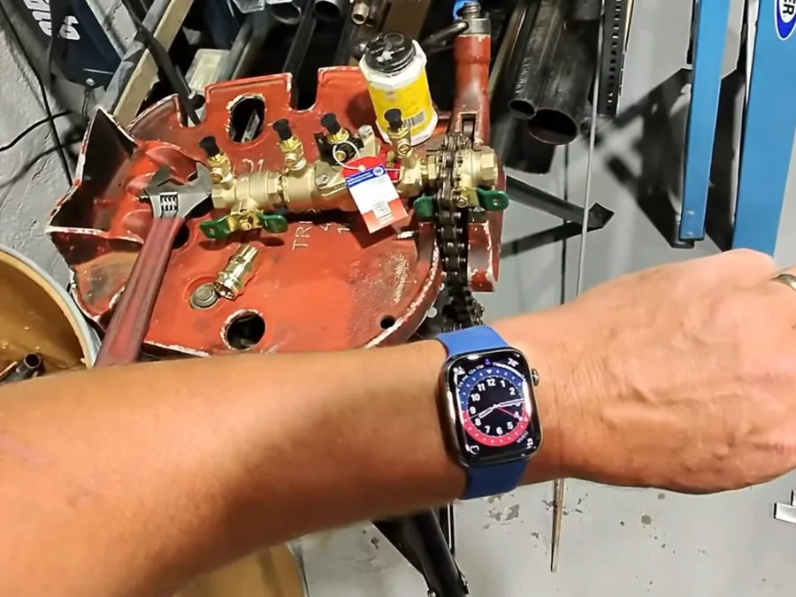 Gas line pressure gauge attached during installation or leak testing