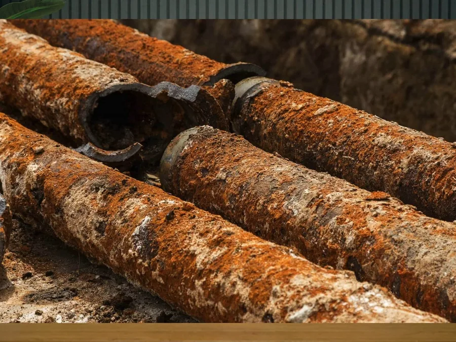 Rusted cast iron sewer pipe section removed during sewer repair