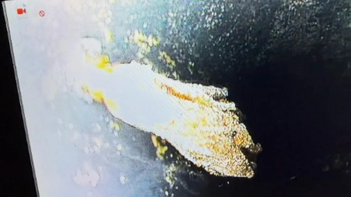 Inspection camera monitor showing pipe condition during a slab leak investigation