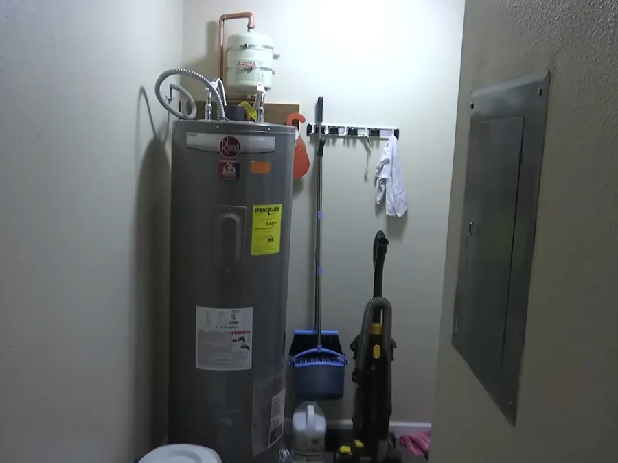 Water heater in a closet during installation inspection